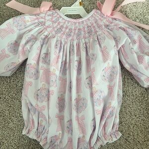 Pink Pumpkin baby Smocked bubble